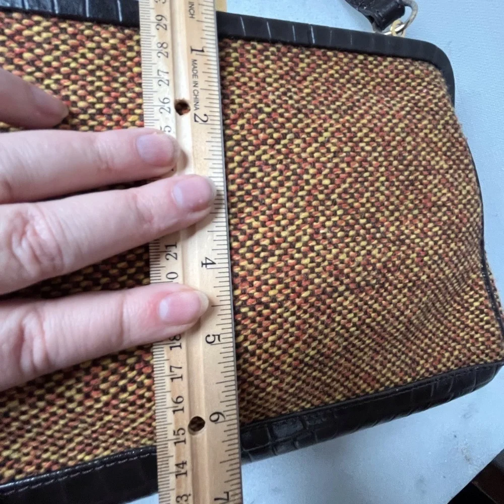 Vintage tweet fabric with a leather trim purse,bag by Firenze